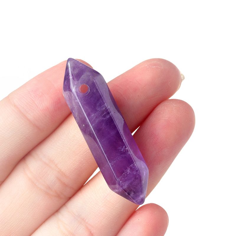 1669-10 × 40mm pingente de coluna hexagonal de ponta dupla, prisma hexagonal perfurado de pedra de cristal natural material de colar DIY