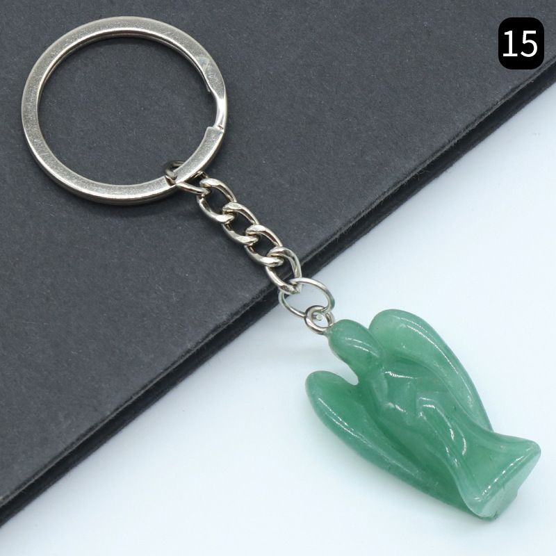 Chaveiro de anjo gravado em pedra de ágata de cristal natural, pingente de bolsa de celular de anjo da guarda.