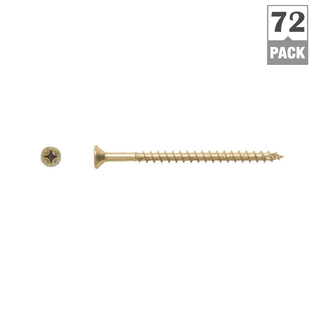 #10 x 3 in. Phillips-Square Drive Flat Head Full Thread Yellow Zinc Coated Multi-Material Screw (72 per Box)