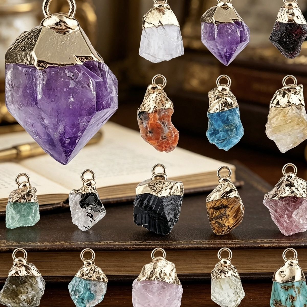 Transfronteiriço ins vento cristal natural pingente de pedra áspera DIY colar pulseira brincos dourados irregulares pedras semipreciosas jóias