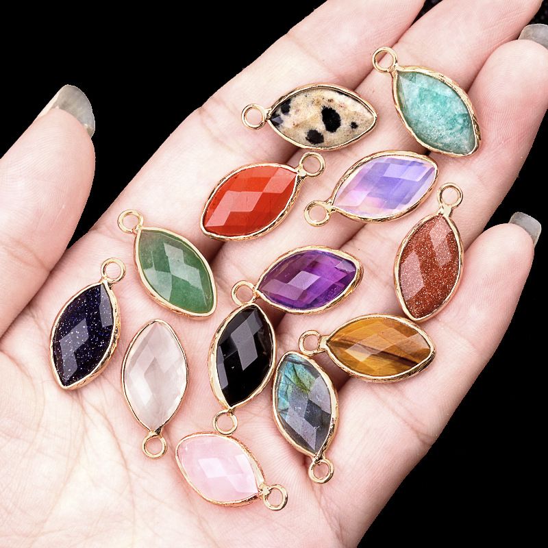 2075-Amethyst ágata pedra semi-preciosa olho de cavalo bainha de cobre pingente DIY brincos gancho de cabelo jóias acessórios material