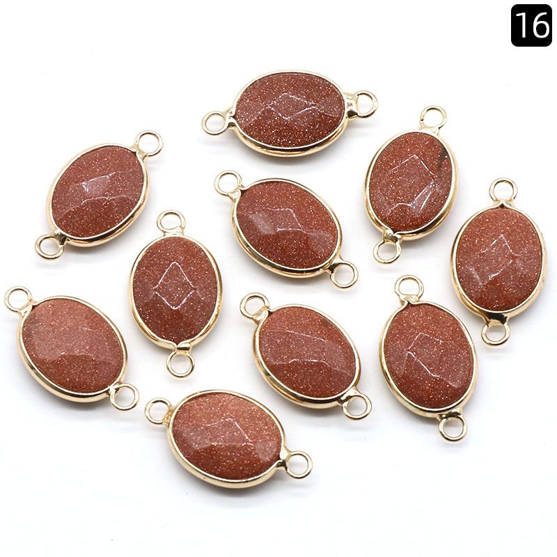 1379-Pingente de seção de bainha oval de ágata de cristal natural colar colar de furo duplo acessórios pulseira módulo