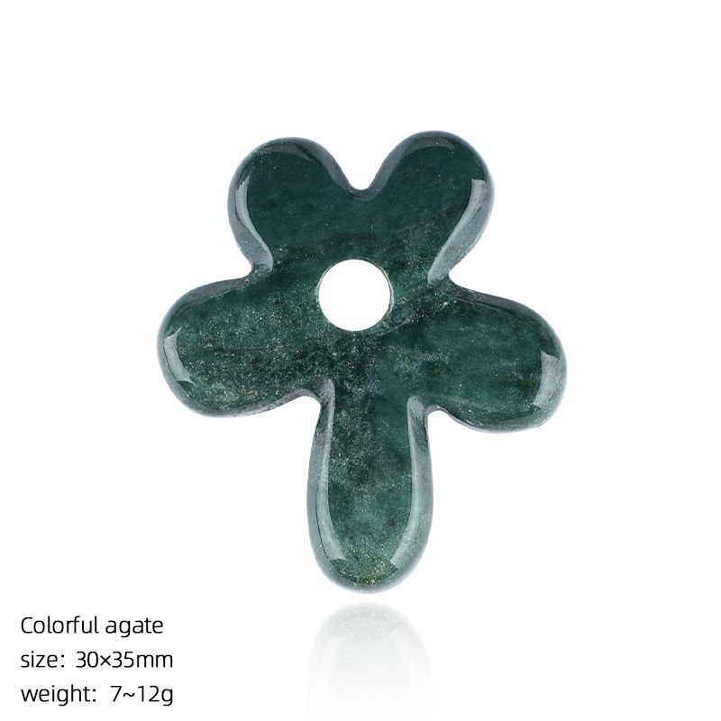 Pingente de flor de cinco pétalas de pedra natural colar artesanal antigo corrente de suéter decorativo em forma de flor pétalas de cristal natural
