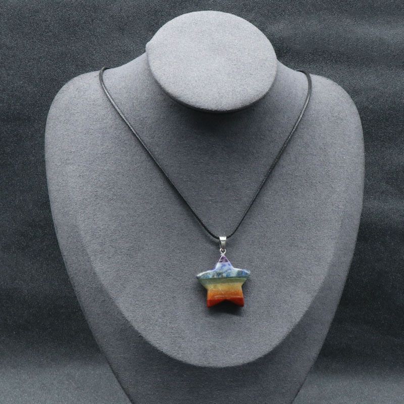 1252-Pingente de Pentagrama de pedra colorida, jóias de chakra de 30 mm de emenda de cristal natural