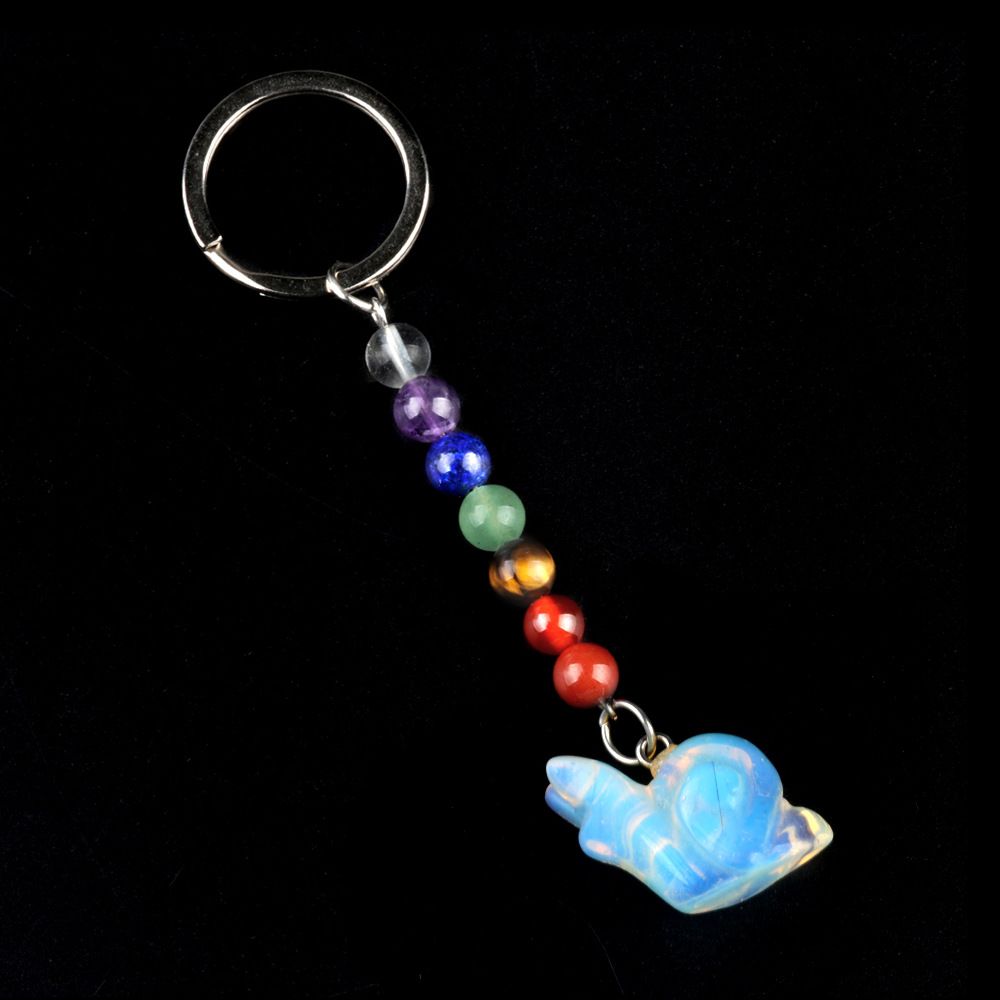 1962-Chaveiro de caracol de pedra de cristal colorido, pingente de jóias chakra, pingente de chaveiro de animal pequeno