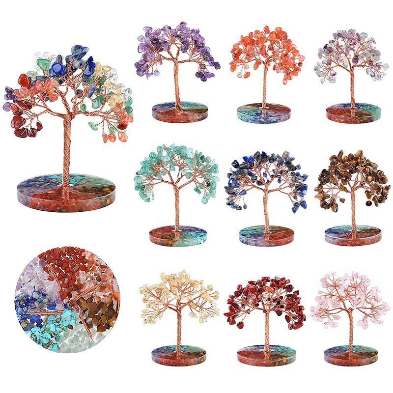 Pedra natural árvore da fortuna criativo home office enfeite de mesa fundo de resina colorido cristal cascalho árvore da vida