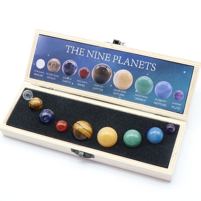 1264-Pedra de cristal natural nove planetas universo galáxia sistema solar planeta ciência planeta conjunto ensino