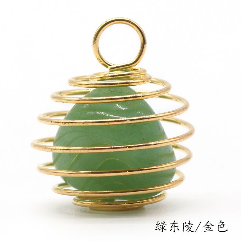 1069-Pingente de mola de enrolamento de fio de cobre de pedra semipreciosa de cristal natural, ágata verde Colar de ametista de cristal em pó Dongling
