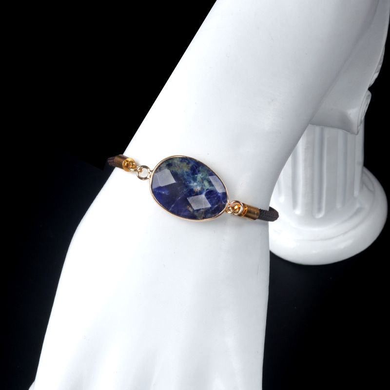 1711-Pulseira de bainha irregular com corte de ametista natural Corda de mão ajustável para casais masculinos e femininos