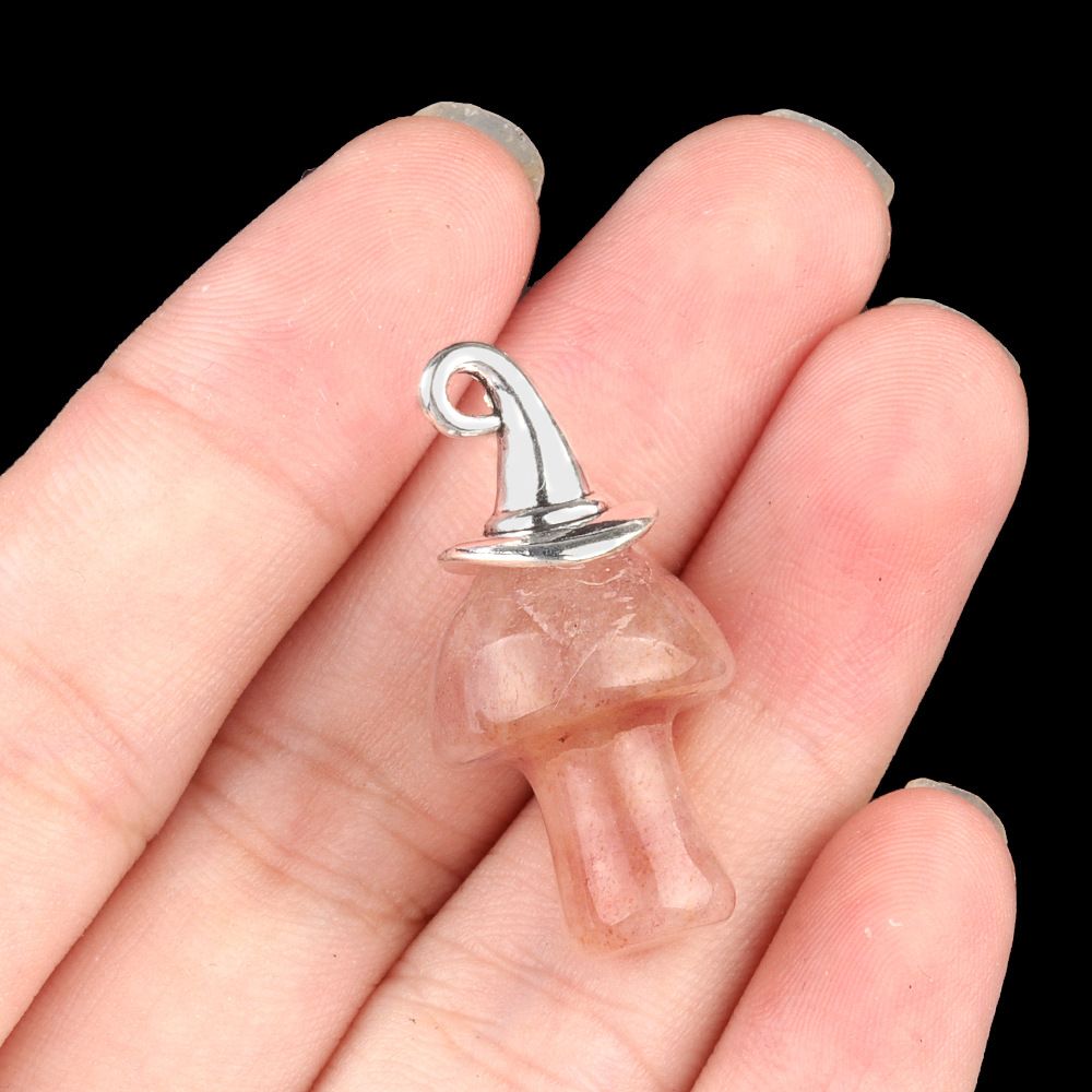 1963-Ágata de cristal natural pedra semipreciosa ametista mágica chapéu de Natal cogumelo pingente acessórios de jóias DIY