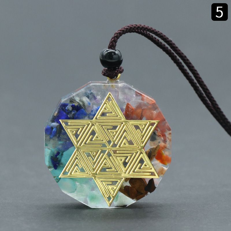 1556Reiki Energia de Cura Sete Veias Colar de Resina de Cascalho de Cristal Natural