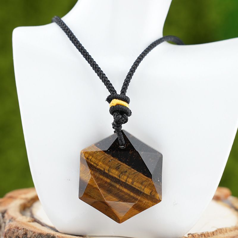 Pingente de hexagrama de cristal natural, pedra olho de tigre ametista, colar de pedra semipreciosa de cristal branco, pingente de joias.