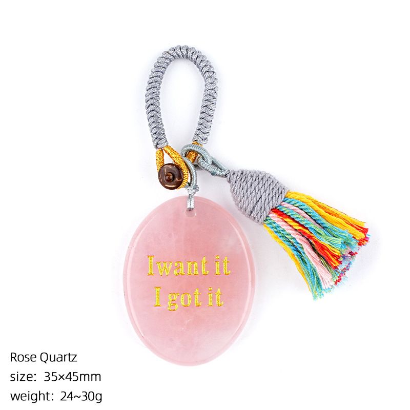 2454 Chaveiro de pedra de cristal natural com letras de ágata pingente de carro, pingente de bolsa de pedra mindfulness.