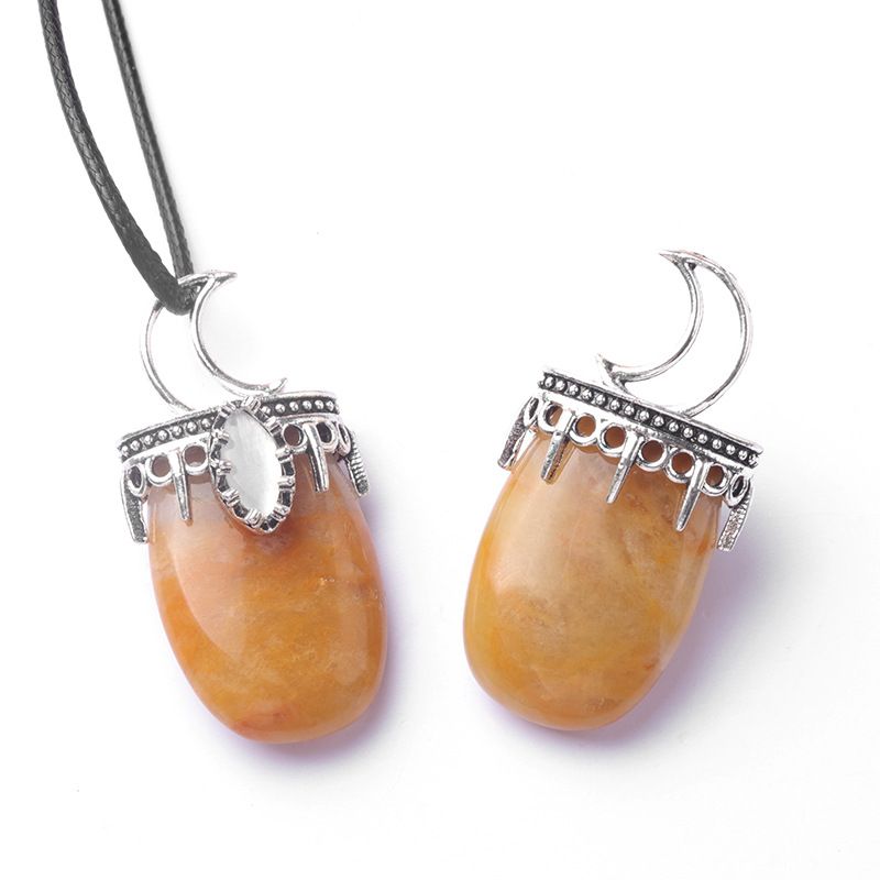 1615-Cristal natural ágata pedra incrustada liga Sol Lua estrela pingente de pedras preciosas colar DIY pingente de jóias
