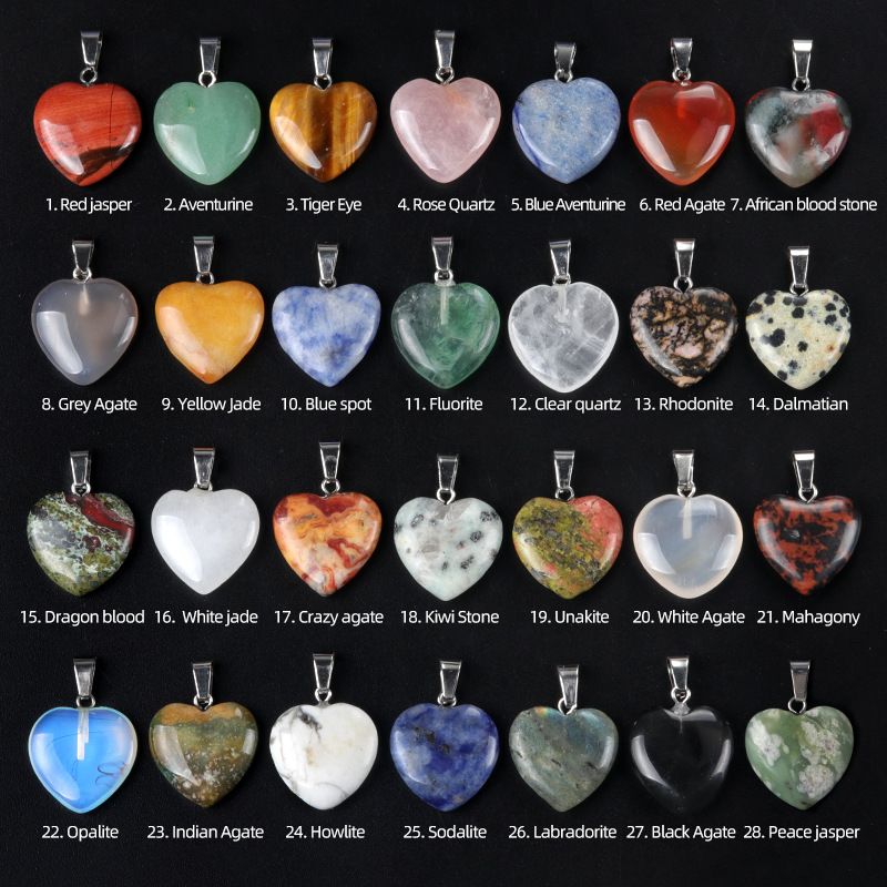 1719-Pedra semi-preciosa de cristal natural de ágata 20mm colar de pingente de amor de cor mista entrega aleatória