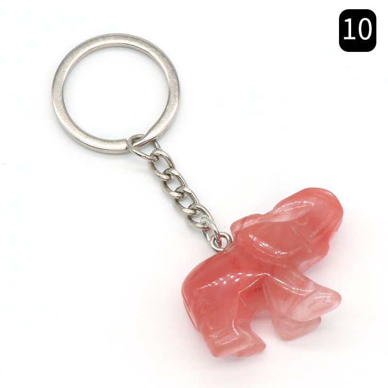 Pingente de chaveiro de elefante com cabeça de ágata de cristal natural, pingente de bolsa de elefante gravada tridimensional.