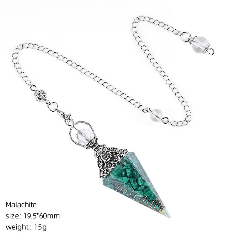 Pingente de pêndulo de cristal de resina personalizada Hexagonal Cone Rhombus Agate Gravel Yoga Meditação Freqüência Ajustável Pêndulo Epóxi