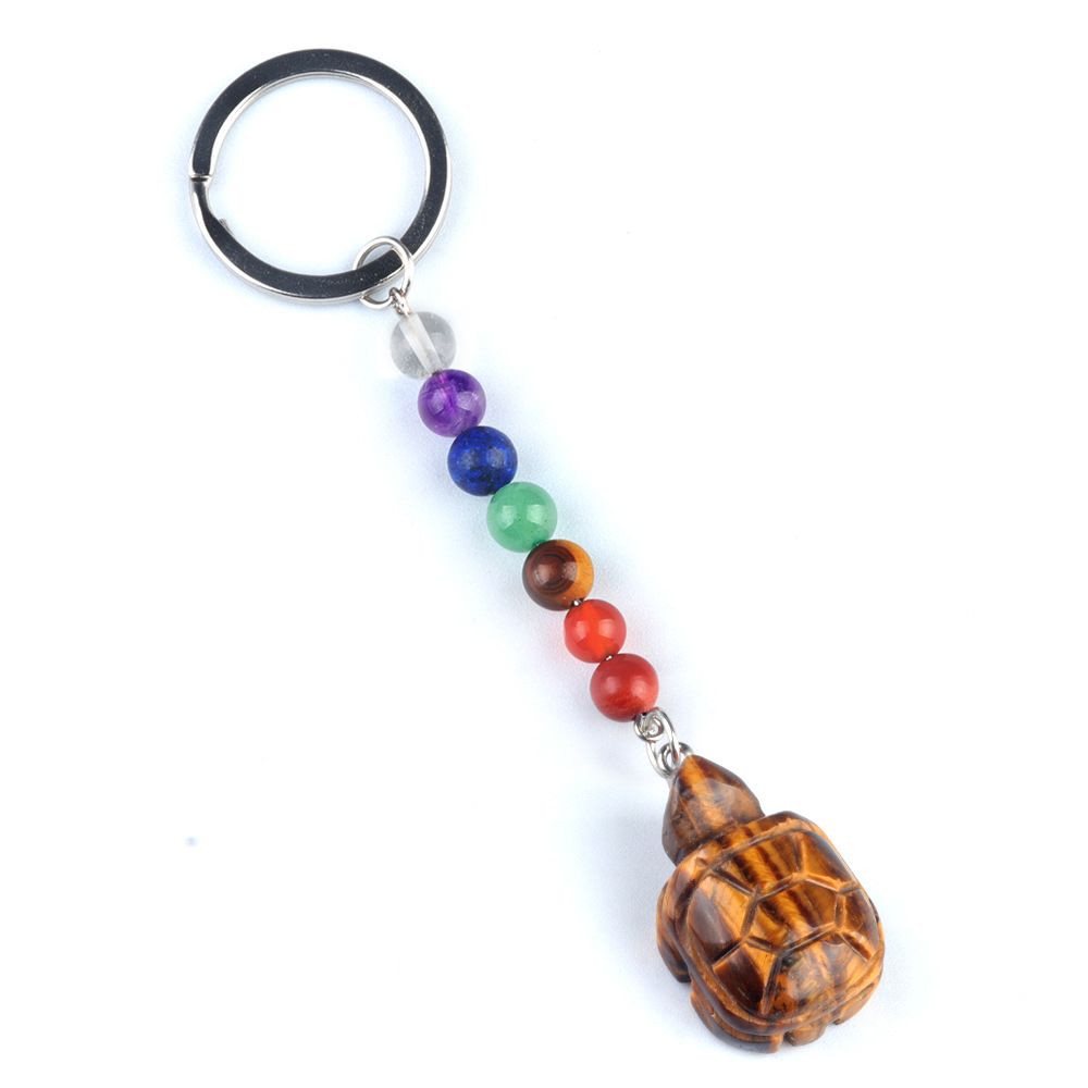 1955-Chaveiro de tartaruga de pedra de cristal colorido, pingente de jóias de chakra, pingente de chaveiro de animal pequeno