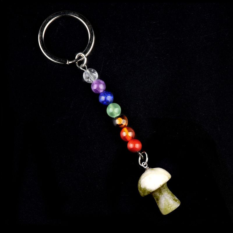 1469-Chave pingente de cristal natural colorido pedra 2cm cogumelo chaveiro saco acessórios presente atacado