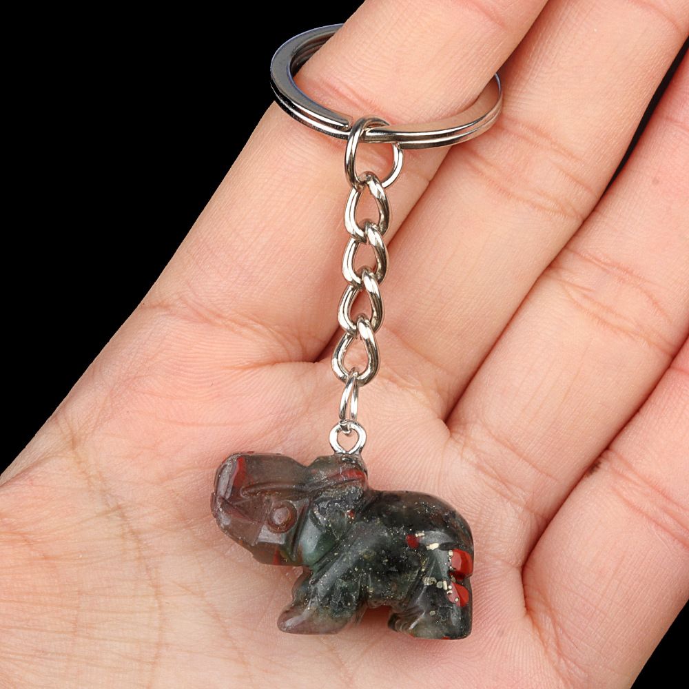 Pingente de chaveiro de elefante de cristal natural de ágata de escultura de pedra de elefante