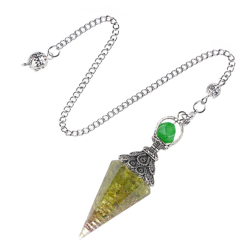 Pêndulo de cristal natural Pêndulo de resina de cone hexagonal de prata antiga envolto em epóxi