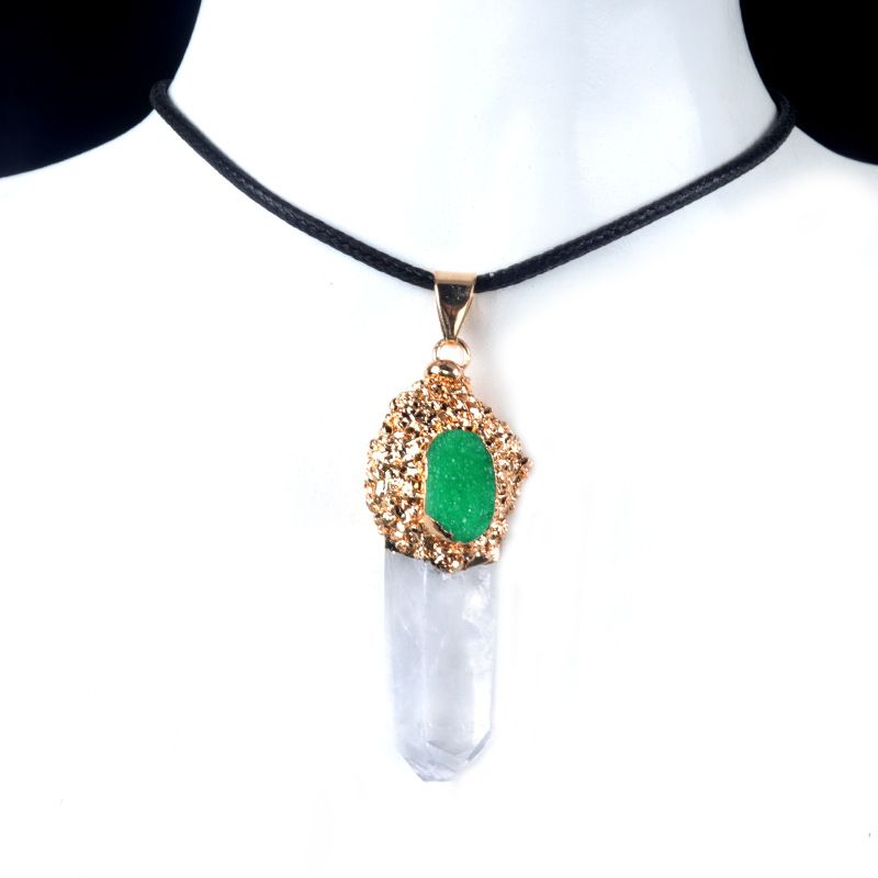 1757-Cristal branco natural pilar de pedra áspera pingente dourado pilar de cristal irregular incrustado acessórios de colar multicolorido