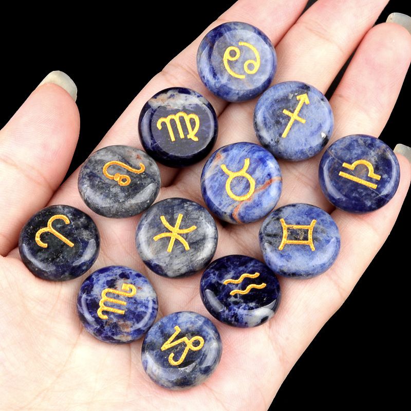 1987-Crystal Stone Doze Constellation Bag 12 Constellation Rune Reiki Stone Presente de Natal, Transfronteiriço