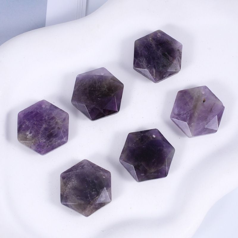 Acessórios de pingente de hexagrama de cristal natural Agate perfurado corte geométrico grande satélite colar de pedra