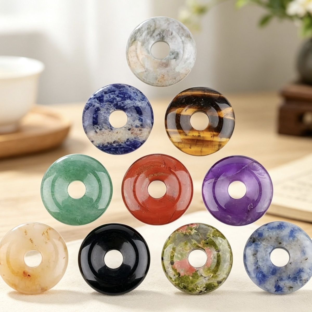 20Mm pingente de fivela de segurança de pedra de ágata de cristal natural, estilo nacional grande buraco redondo acessórios de colar nostálgico de pedra semipreciosa