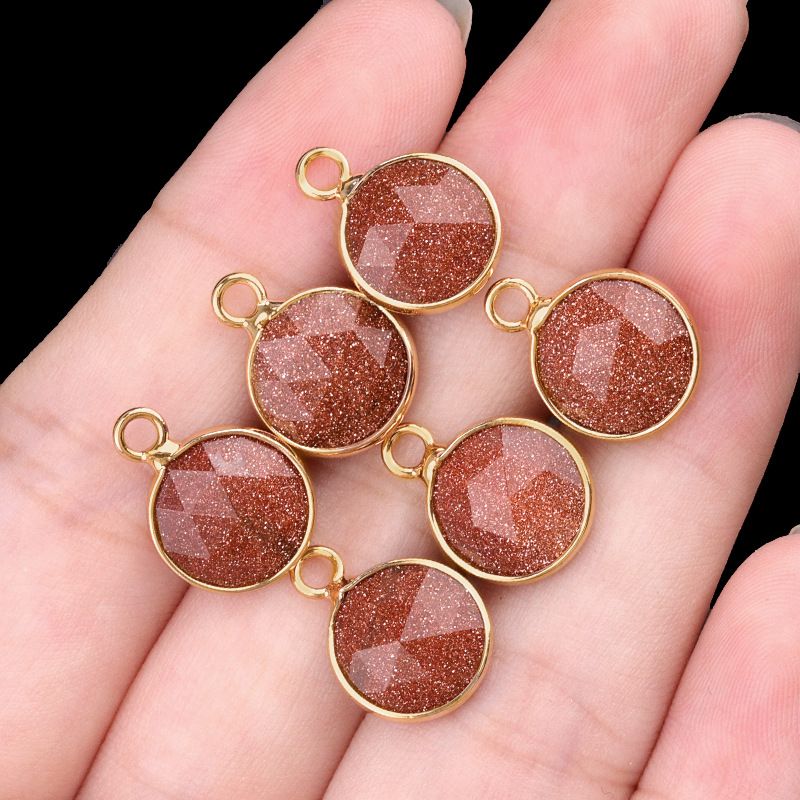 1825-Cristal natural ágata cobre bainha 10mm pingente de seção redonda DIY jóias colar brincos acessórios