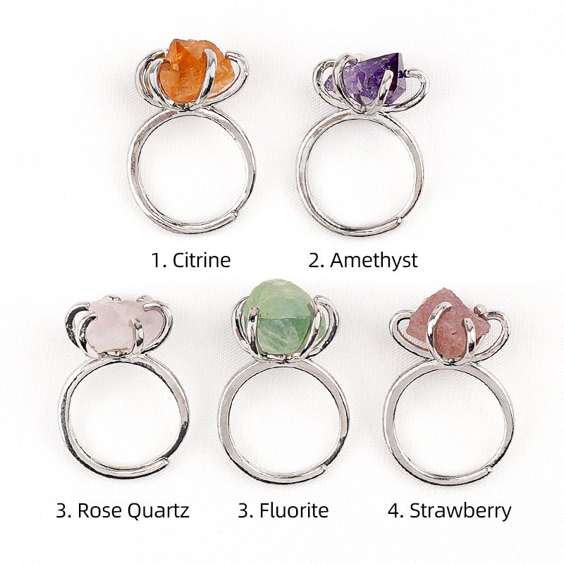 2342-Novo Anel de Ametista Natural Vintage Pedra De Cristal Áspera Suporte De Cobre De Seis Garras Anel Aberto