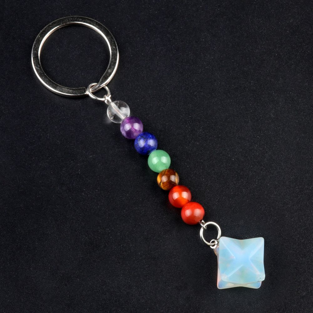 1937-Pedra colorida de cristal natural ágata Kaba chaveiro estrela, pingente de hexagrama tridimensional Merkaba.