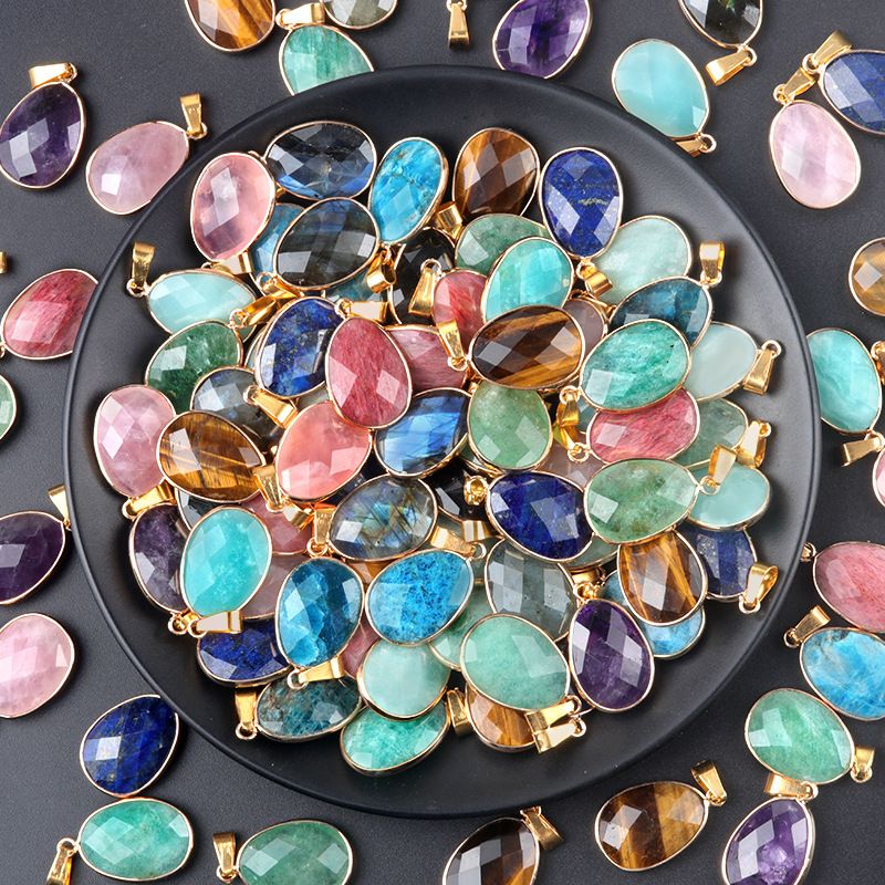 1647-Pó natural de ametista em forma especial gota de água cortada com bainha de cobre pingente de furo único, colar de DIY com cabeça de pedra semipreciosa