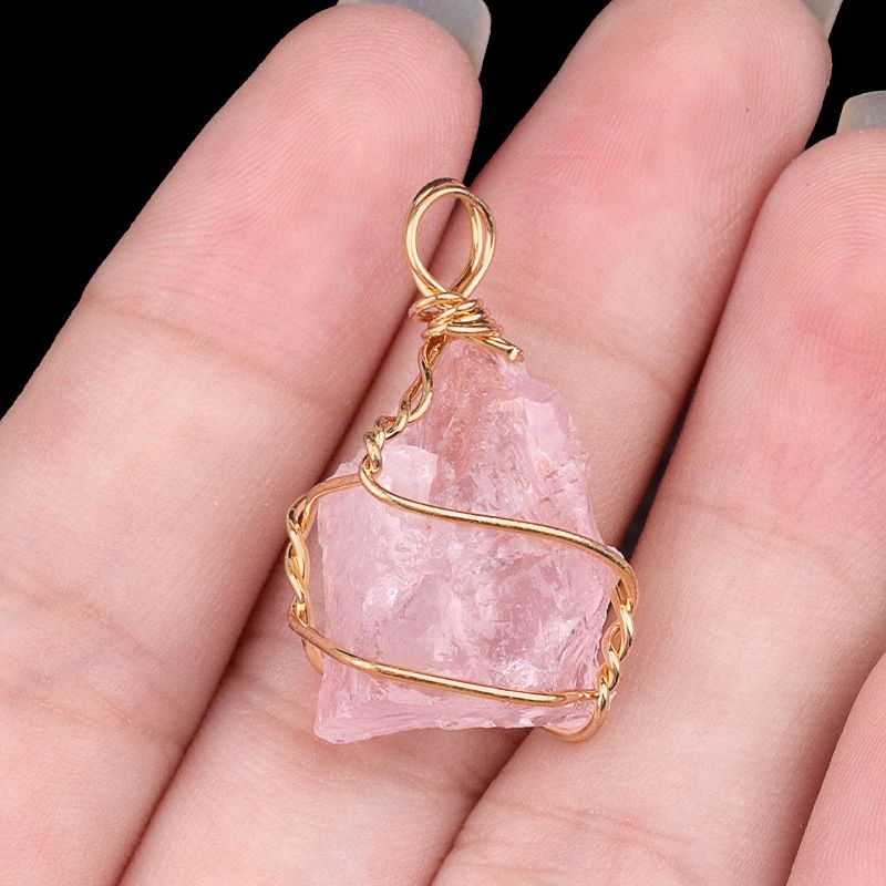 2193-15~ 25 mm de cristal rosa roxo olho de tigre pedra áspera enrolamento pingente brincos de jóias DIY acessórios