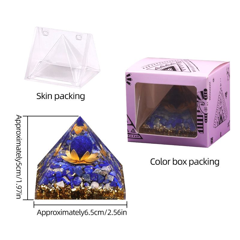 Nova pirâmide de 6,5 cm de resina de torre de cascalho de ouro azul Artesanato epóxi ornamento de mesa para casa