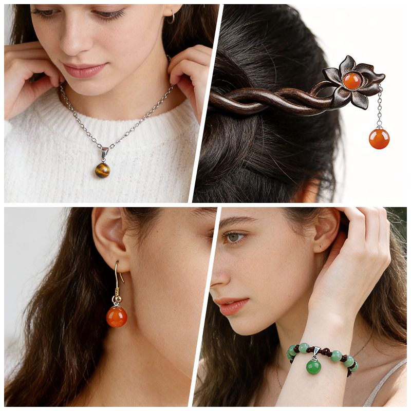 10Mm pingente de bola de pedra natural artesanal brincos pulseira colar de cristal contas soltas redondas acessórios de jóias