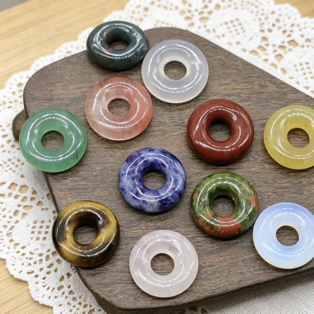 575-15Mm grande buraco solto grânulo donut cristal ágata semi-precioso pedra grande buraco correndo anel DIY jóias de vários materiais