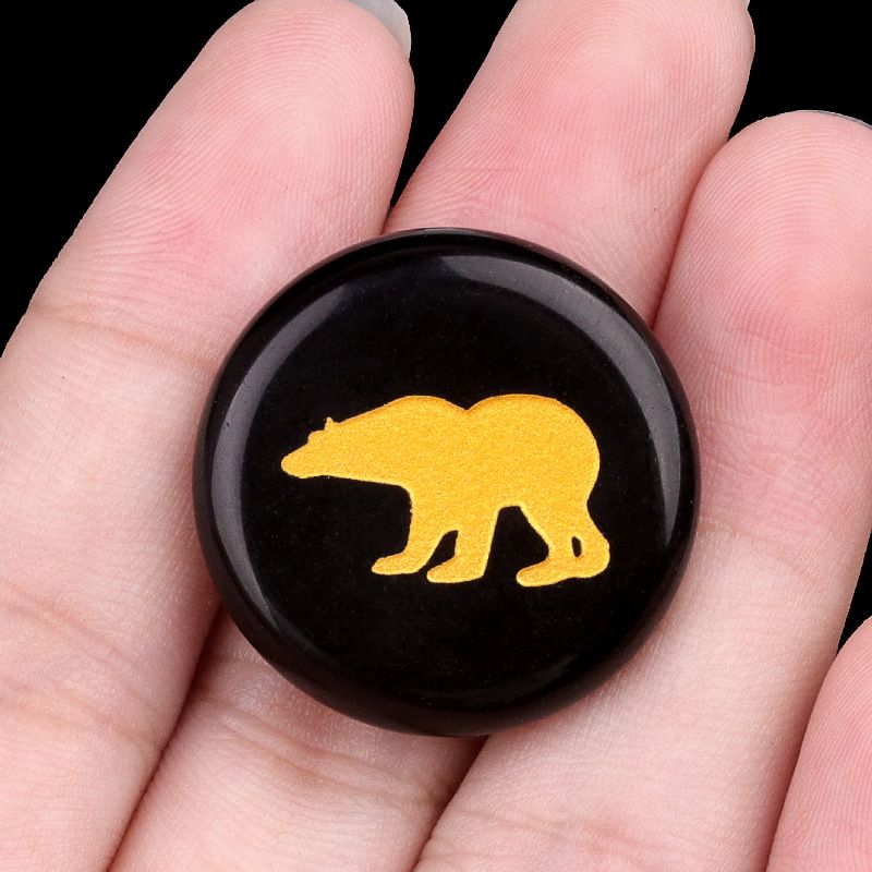 2199-Pedra de ágata de cristal natural gravada urso disco de 25mm pedra semipreciosa gravada padrão animal decoração criativa