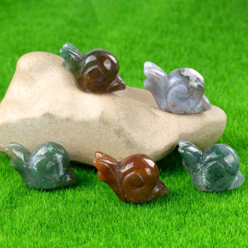 1686-1Em caracol, mini paisagismo de pedra de ágata de cristal gravado pequeno animal ornamento de caracol de pedra semipreciosa