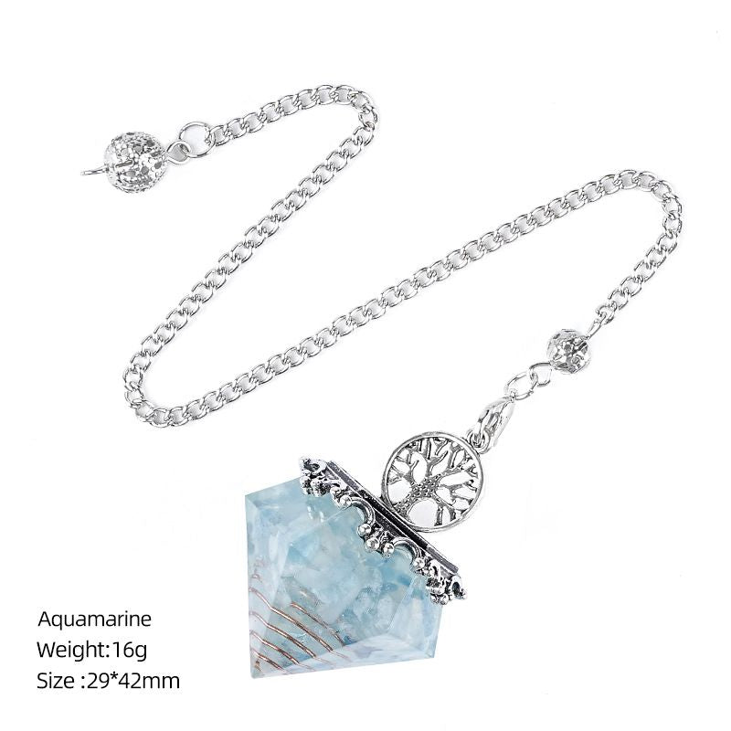 Pingente de pêndulo de cristal natural Cascalho epóxi Árvore da vida Yoga Meditação Freqüência ajustável Rômbolo Resina Pêndulo