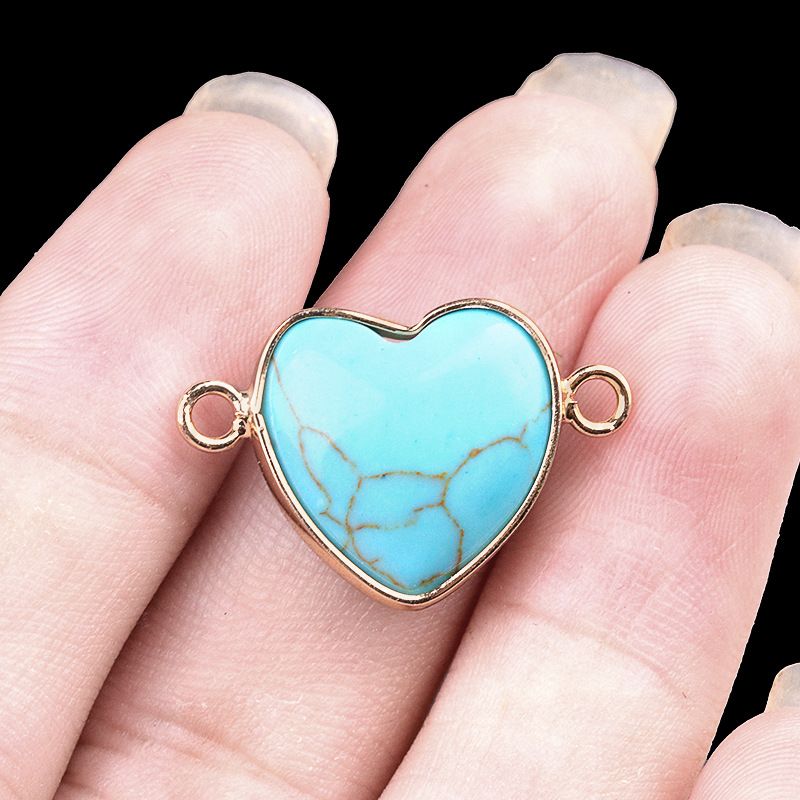 2026-15Mm conector de bainha de amor, pedra semi-preciosa natural amor duplo orifício de suspensão acessórios de jóias DIY