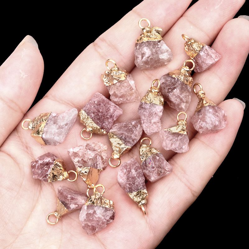 1016-Ágata de cristal pedra bruta dourada galvanizada pequeno pingente trabalho em andamento colar DIY material de jóias (cabeça de ouro)