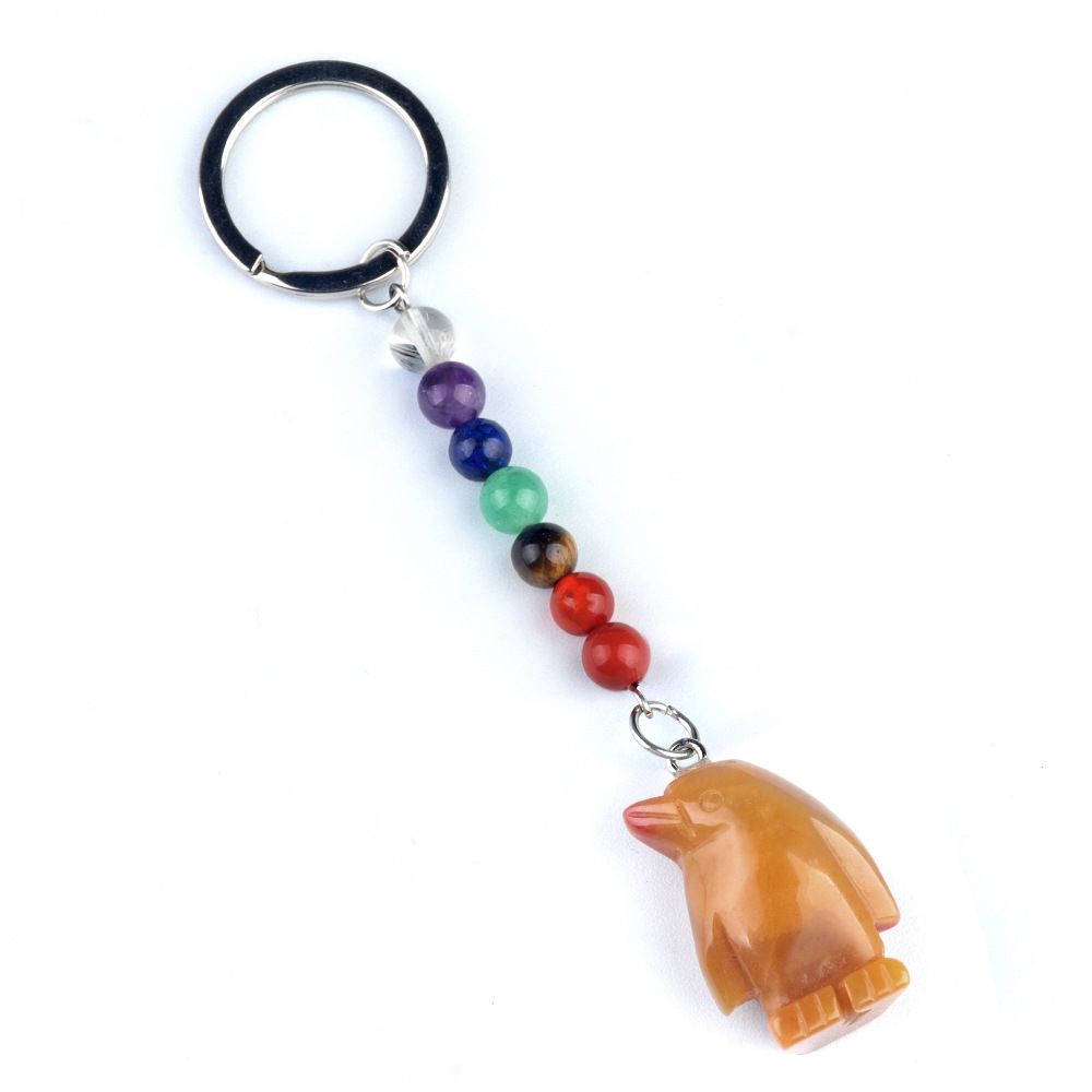 1961-Chaveiro de pinguim de pedra de cristal colorido, pingente de jóias de chakra, pingente de chaveiro de animal pequeno