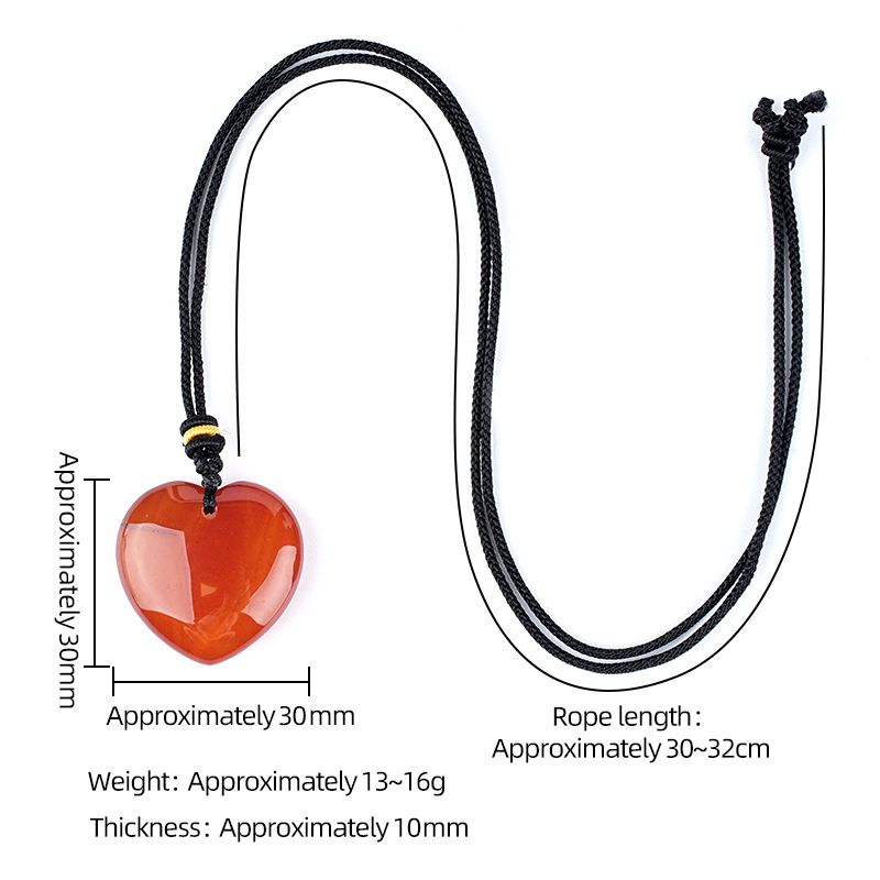 Colar de amor de cristal natural de 30Mm, pingente de coração de pêssego de pedra áspera simples para homens e mulheres do Dia dos Namorados com gravura em forma de coração de pedra natural.
