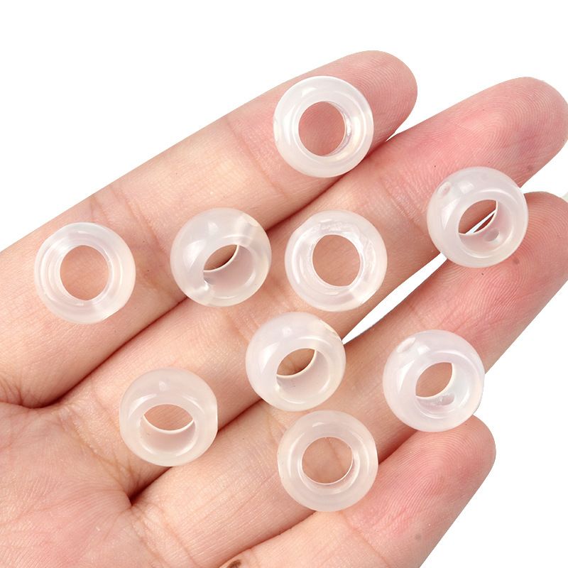 1733-Grânulos de furo grande 12mm furo 6mm ágata branca ábaco contas soltas DIY pulseira colar cordão material espaçador