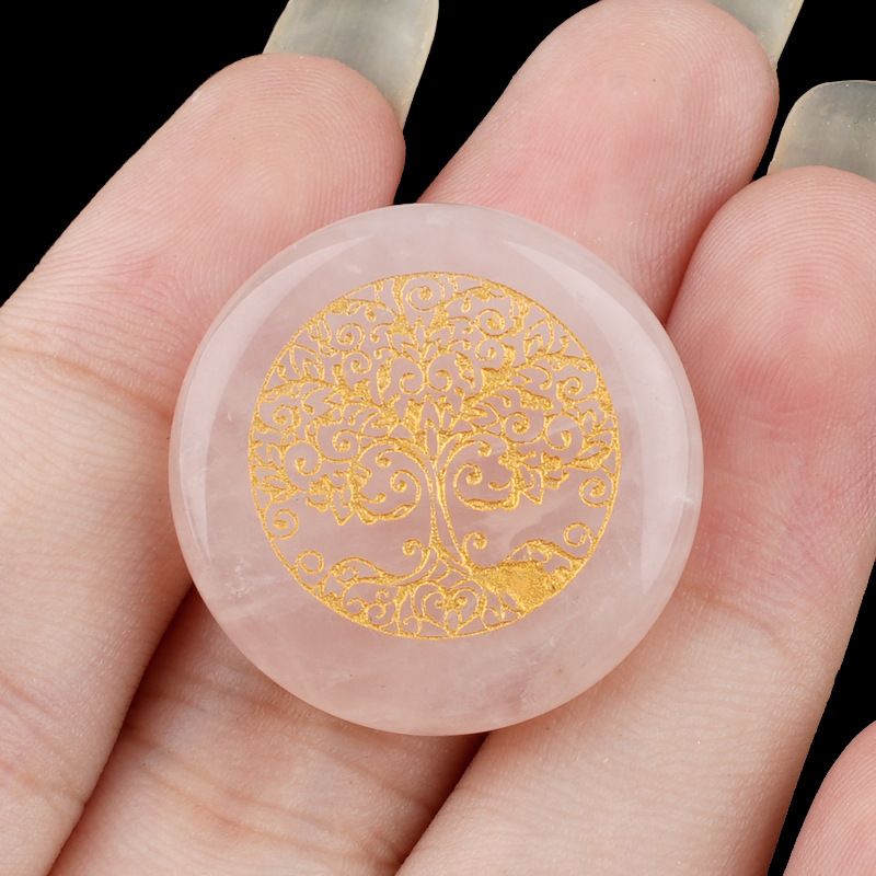 2365 Gravação em disco de 25Mm Árvore da Vida ágata de cristal natural padrão de gravação em disco de pedra semipreciosa decoração criativa