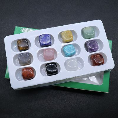 952 Pedra de ágata de cristal Cubo de Rubik irregular grande caixa quadrada de 25 mm com 12 peças de jogo de cores mistas