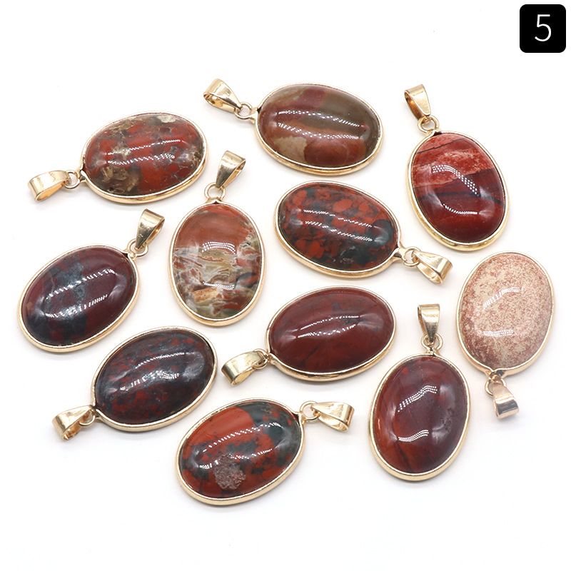1430-Pingente de bainha oval de cristal de ágata natural, colar de cobre com meia face em forma de ovo