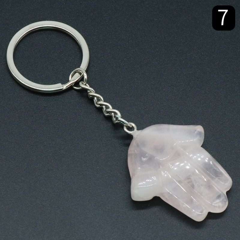 1051-Fátima Mão Keychain Cristal Natural Pedra Palma Keychain, Escultura em Pedra, Bolsa Pingente