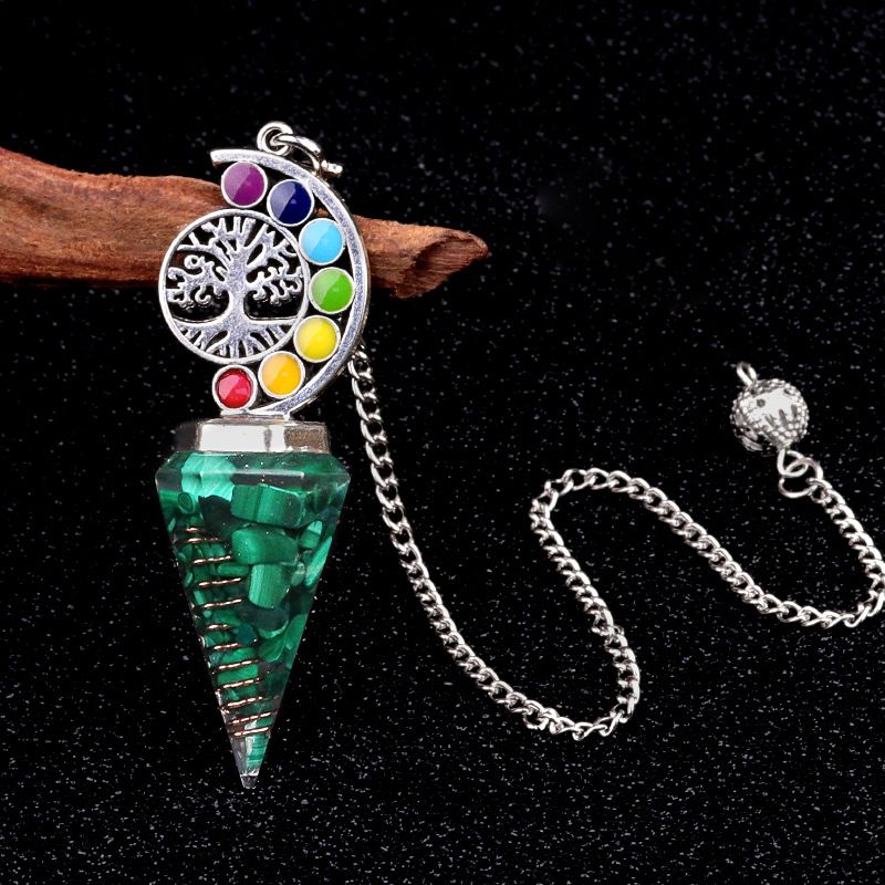 2145-Nova Árvore Colorida da Vida Resina De Cascalho De Cristal Hexagonal Cone Pêndulo Yoga Ornamento De Meditação